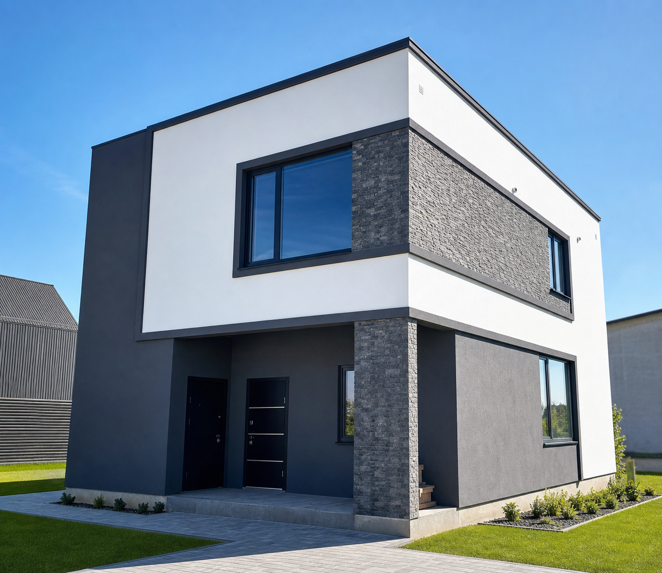 Completed modern SIP family house for turnkey construction and SIP house kit estimate