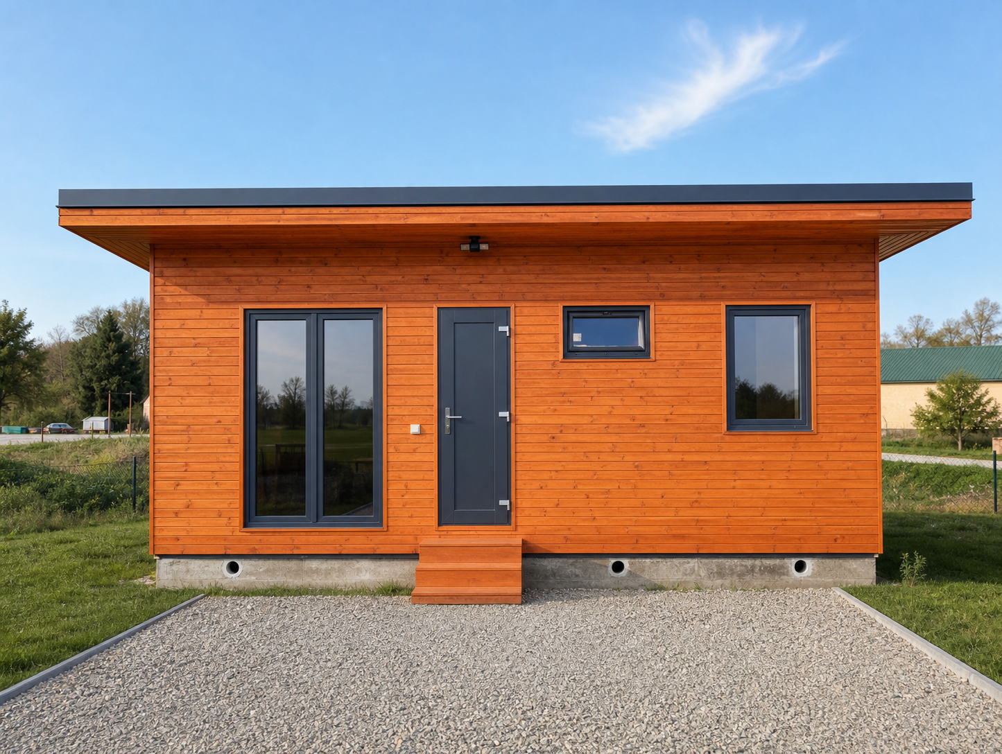 Completed tiny SIP modular house with timber facade and turnkey price
